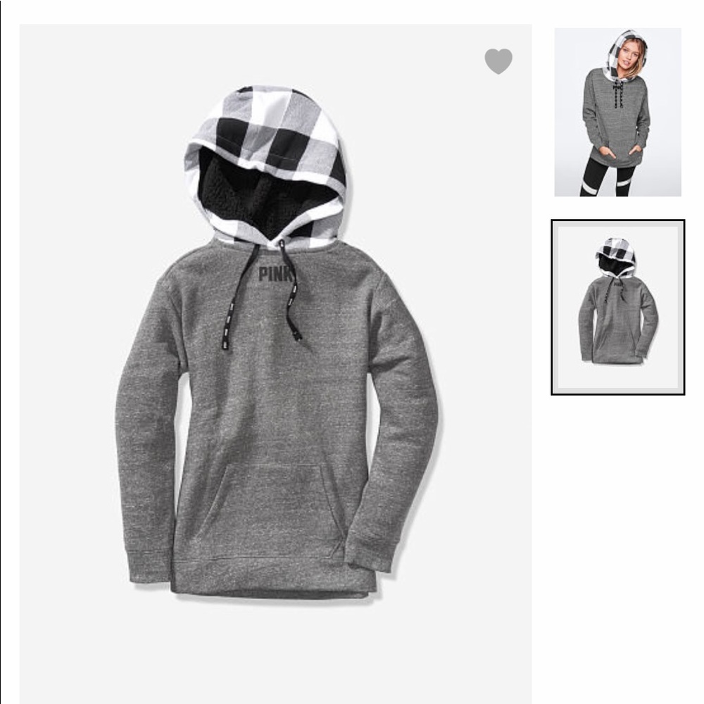 PINK Sherpa-lined hood campus pullover.